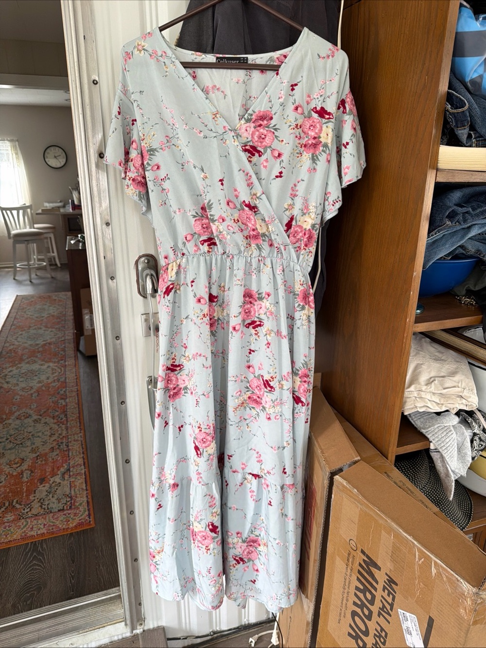 Celkuser summer dress in Light Blue with Pink Roses size 24
